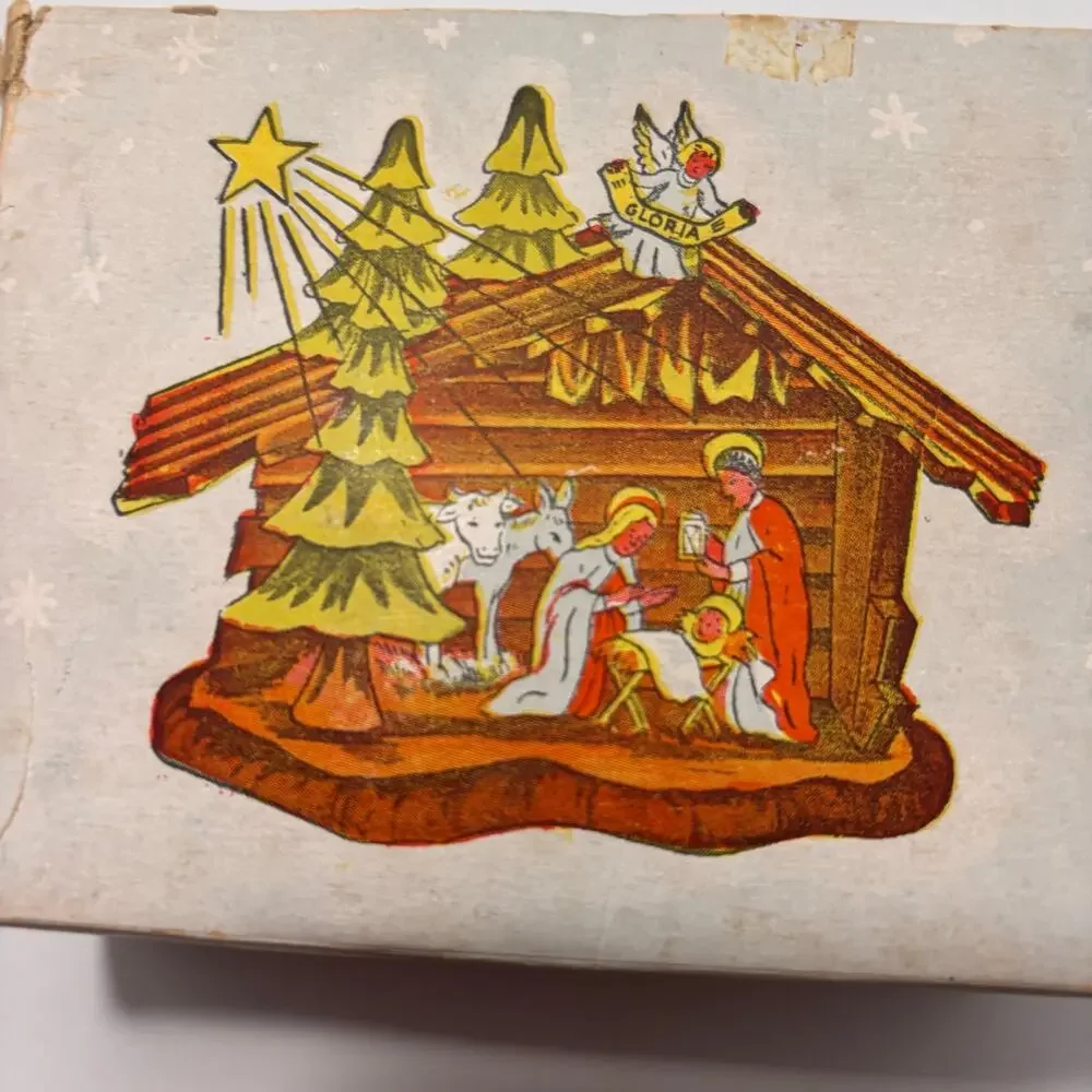 Vtg Mini Plastic Nativity Scene in Box Mid Century Hong Kong Christmas Manger